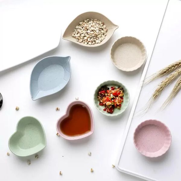 4 Designs Seasoning Dish Snack Plate Salt Vinegar Soy Sauce Saucer Condiment Containers Degradation Wheat Straw Bowl DH897