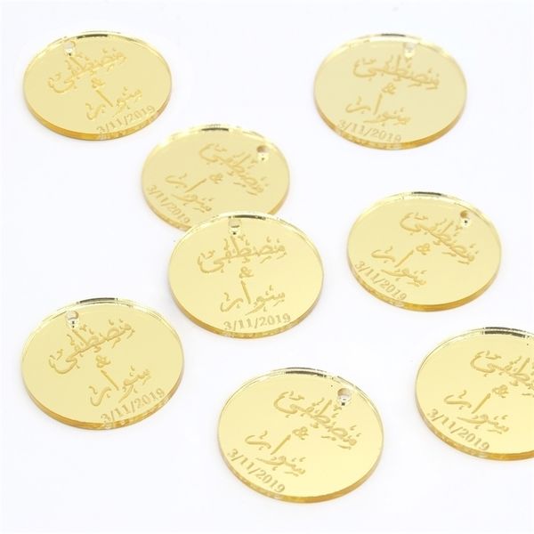 60x Personalized Name Golden Mirror Tag Wedding Tags Decor Customized Font Style Tag Baptism Birthday Bonbonniere Gift Tags 201201