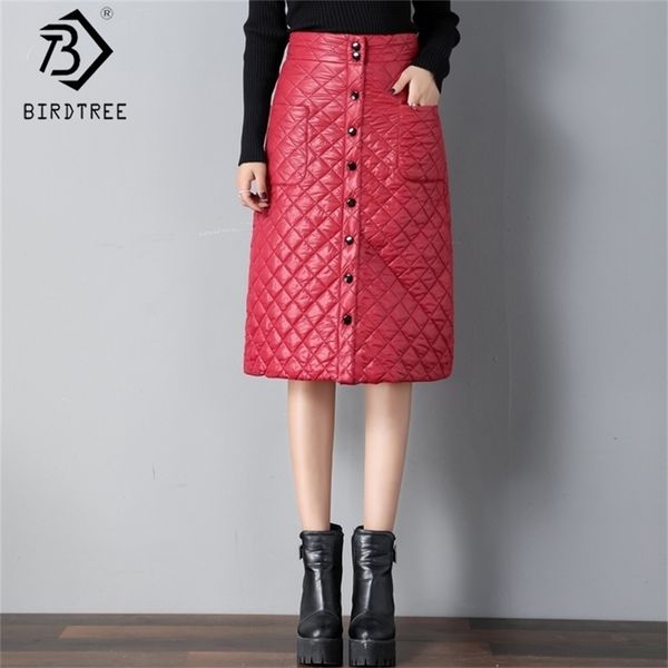 Winter Arrival Womens Rhombus Down Skirt ALine High Waist Buttons Thick And Warm KneeLength Skirt Office Lady B99610K 210306