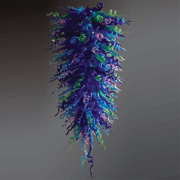 Nordic Lamp Pendant Luxury Hand Blown Glass Chandelier for High Ceiling Lights 24 by 40 Inches Blues Pink Green Colors LED Bulbs