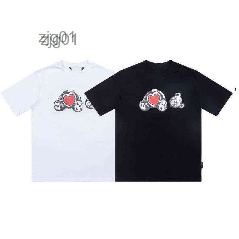 Designer T Shirts Hight Street Mens Women Love Bear Black White Palm Top Short Sleeve Tees Cotton Clothes Angel