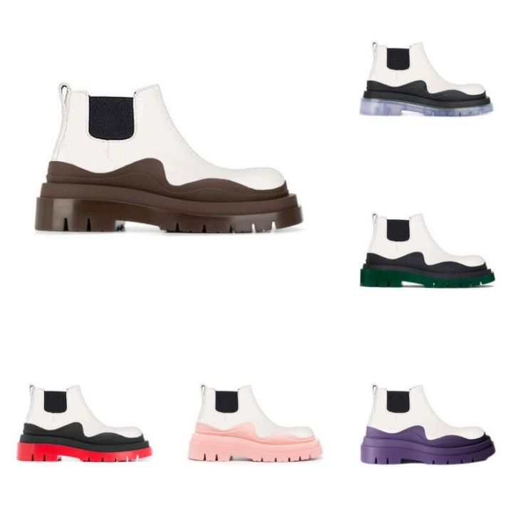 White-Brown Women Man BOTTEGA boots luxury Tire Lean Leather Chelsea Women&#039;s booties Men Lug platform chunky shoes lady Knight low top boots de