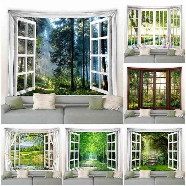Tapestry Outside Window Forest Tapestry Trees Green Plants Spring Natural Lands