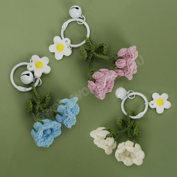 Knitting Bell Orchid Flower Keychain Hand Crochet Keyring Women Girl Car Bag Pendant Wedding Party Banquet Gift Bag Decor
