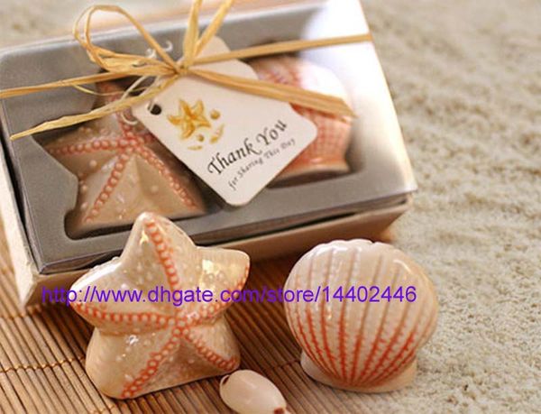 50pairs=100pcs-lot Seashell Sea Shell Star Fish Starfish Nautical Beach Ocean Salt Pepper Shakers Wedding Party Gift Gifts