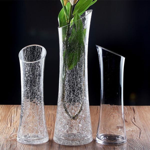 Fashionable crackle angled rim vase flower pot planter transparent hydroponic flower vase