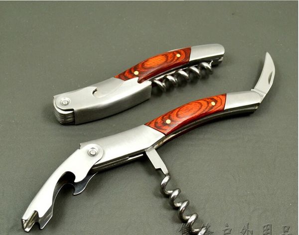 Wood Handle Stainless Corkscrew Double Hinge Wine Bottle Opener Wine Bottle Cover Wine Bottle Rack Free DHL