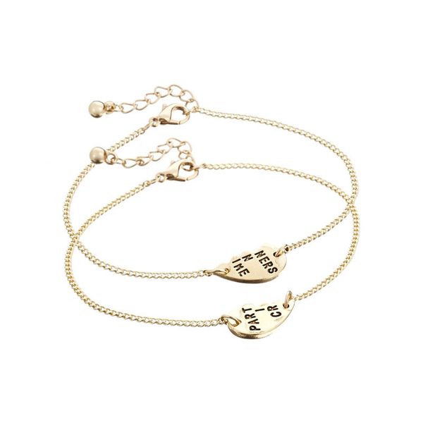 Half Heart Partners In Crime Bracelets Fashion Jewelry Women Girls Bracelet Bangle Golden Chains Jewellery Accessories Best Gift for Friends