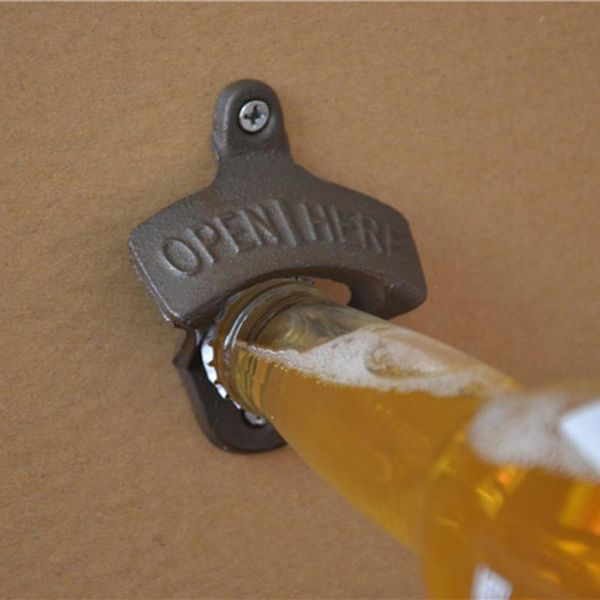 Wall-mounted Opener Beer Bottle Opener Open Here Wall-mounted Opener Cast Iron Bronze Retro Opener Kitchen Bar Tools 100pcs-lots