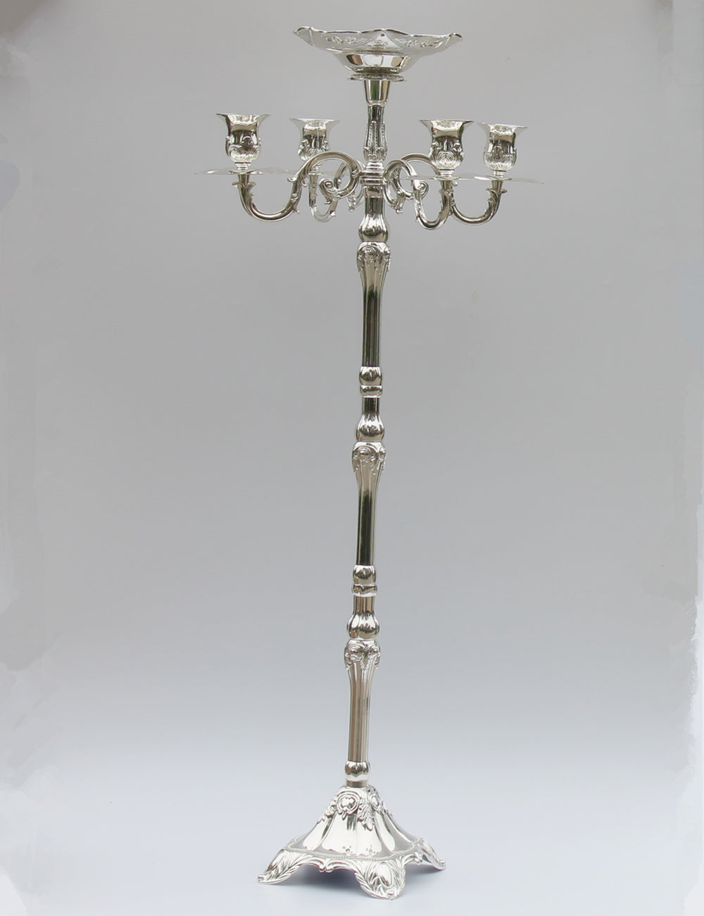 Top selling silver plated floor candelabra 83cm metal candle holder, silver shiny candle stand with nice flower bowl