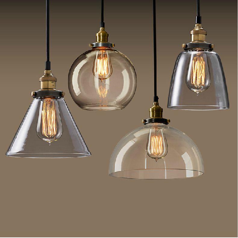 New Vintage Clear Glass Pendant Light Copper Hanging Lamps E27 110-220V Light Bulbs For Home Decor Restaurant Luminarias Abajour Chandelier