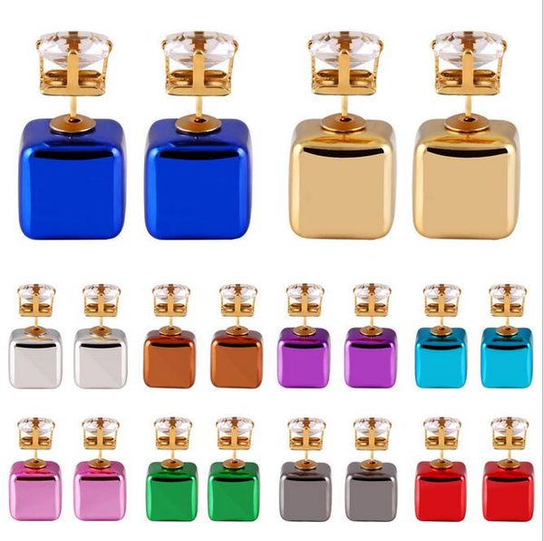 Three dimensional square gemstone earring stud DFMTE14 candy colors earrings for women jewelry wholesale