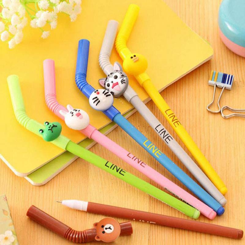 10pcs-lot Cute Cartoon Gel Pen Writing Pens 0.38mm Black Ink Pen Stationery Free Shipping Material Escolar