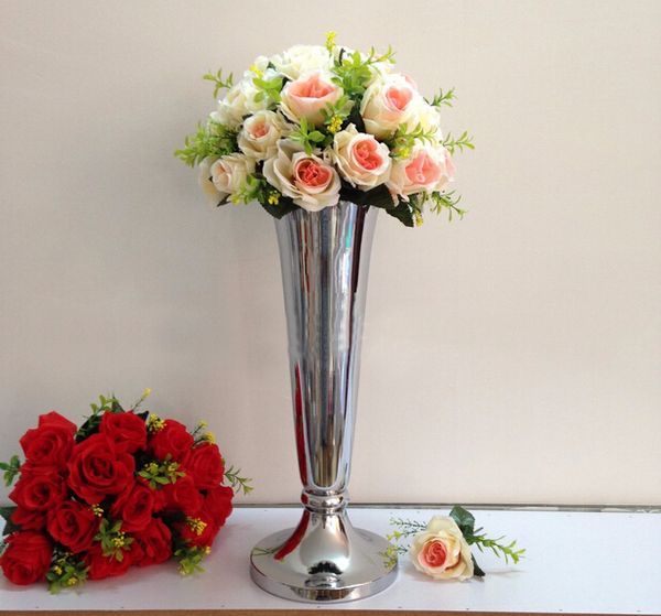 trumpet mental vase for party events,sliver flower vases for 89 wedding table centerpieces