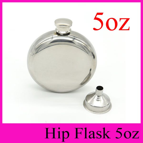 5oz Round Hip Flask With Free Funnel 5 Ounce Stainless Steel Hip Flasks Outdoor Portable Flagon 5 oz Whisky Liquor Stoup Support Logo Custom