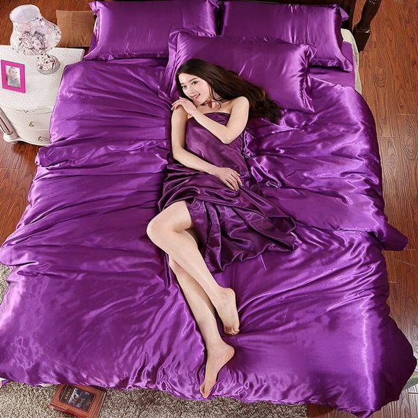 Wholesale satin silk bedding set Home Textile King size bed bedclothes duvet cover flat sheet pillowcases