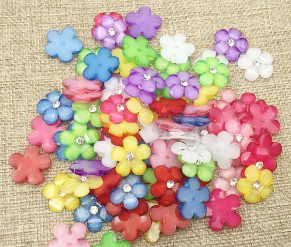 100pcs 15mm Resin Rhinestone Flower Bead Beads Button Flat back For Scrapbooking Craft DIY Hair Clip Accessories