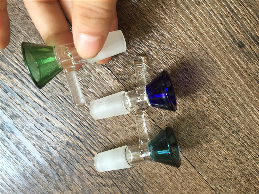 colorful diamond Wholesale Slides Glass Bowls for Bongs with 14mm 18.8mm Male female Joint with Handle Clear Blue Green