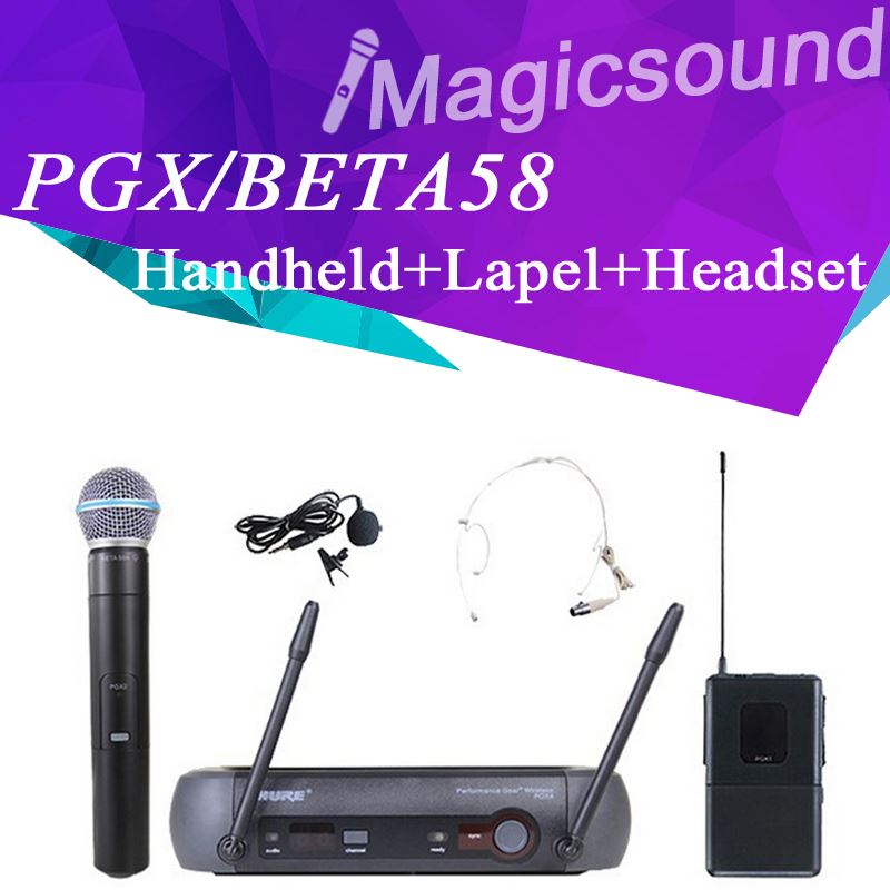 UHF Professional Wireless Microphone PGX24-BETA58 58A+ Lapel + Headset + Case for Stage PGX14 - PGX1 WL93 - WH30 Mic System