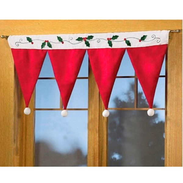 Christmas Curtains Red Christmas Santa Hat Cap Window Valance Curtain Pennant Festival Home Decor Christmas Home Decoration