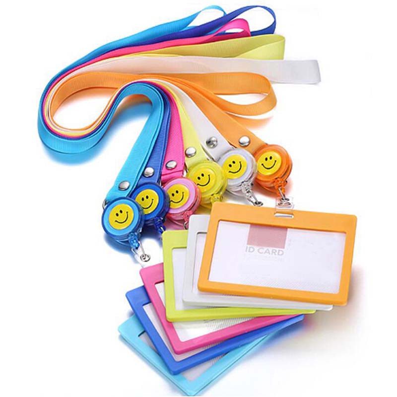 5Pcs Horizontal Style ID Badge Holder With Neck Strap Lanyard With Retractable Clips Company Exhibition Office Badge Holders