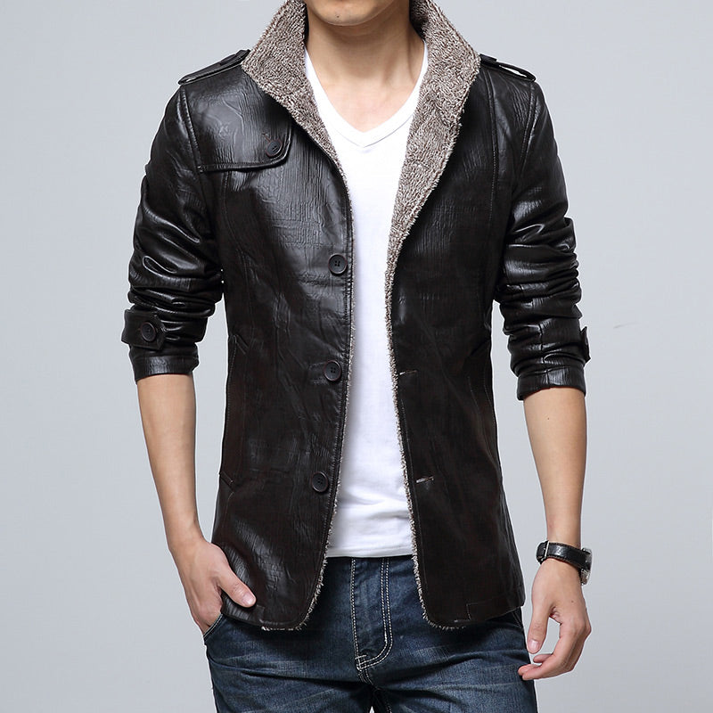 Autumn Winter new style for men-man leather coats fashion mandarin collar suede jackets thicken outerwear leather clothing