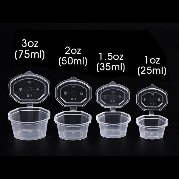 1000pcs Disposable plastic Sauce cups with lid Seasoning Chutney box Takeaway small mini Storage box Flavor Spice Transparent 1-1.5-2-3oz