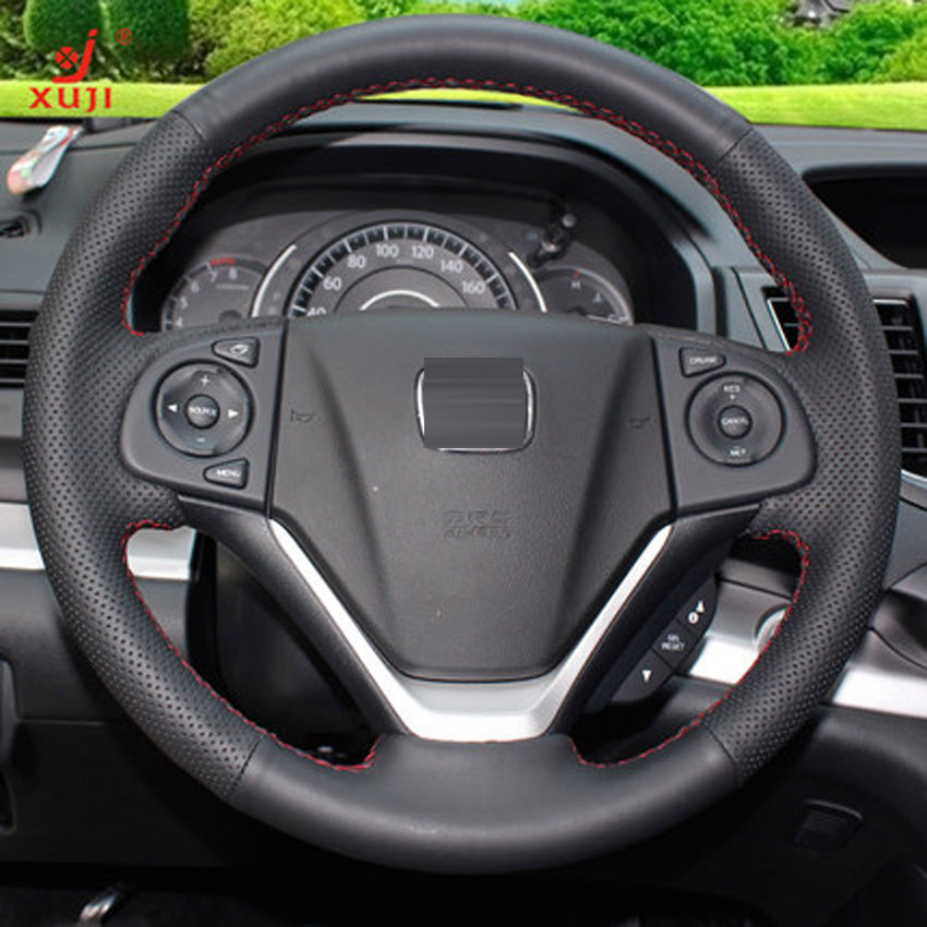 Black Leather Hand-stitched Car Steering Wheel Cover for Honda CRV CR-V 2012-2016