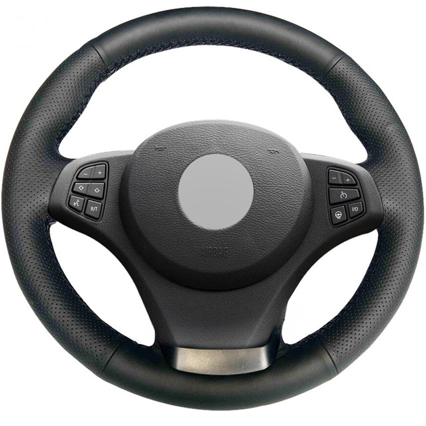 DIY Hand-stitched Black Genuine Leather Car Steering Wheel Cover for BMW E83 X3 2003-2010 E53 X5 2004-2006