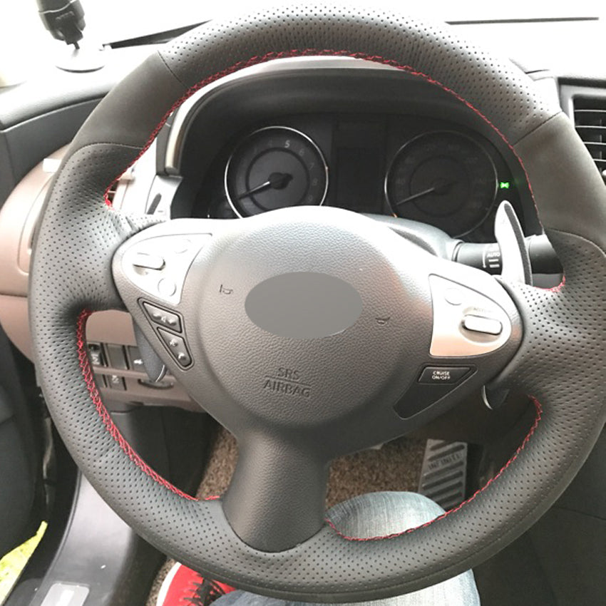 Black Genuine Leather Suede Car Steering Wheel Cover for Nissan Juke Maxima 2009-2014 Sentra 2016 2017 Infiniti FX FX35 FX3