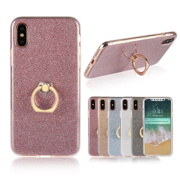 Glitter Bling Case For Iphone 8 7 6plus Case Cover With Ring Holder Soft TPU Cover Coque For Samsung S8 S7 S6 edge Phone Back Case