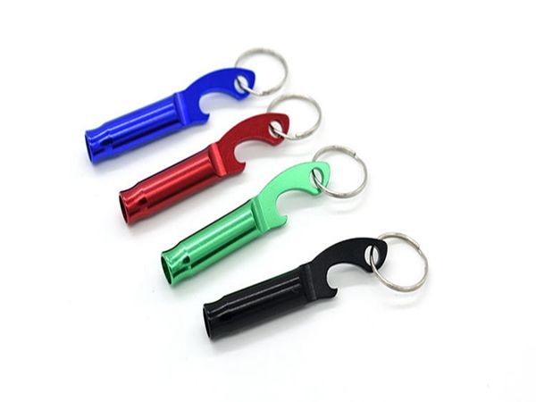 100pcs-lot Fast shipping 2 in 1 kit Mini Aluminum Keychain Keyring Beer Bottle opener With whistle