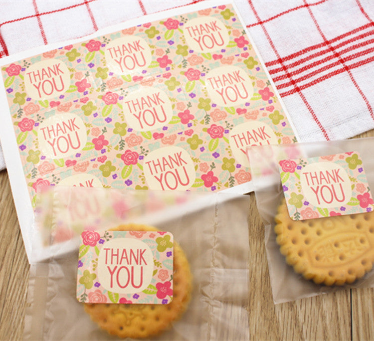 Pack of 100 Sheet Floral &#039;Thank You&#039; Baking Stickers - 4x3cm Decorative Labels for Cookie Crafting & Gifts