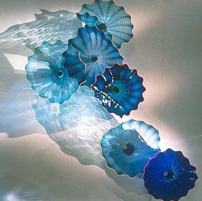 Blue Blown Lamps Hanging Plate Italian Design Murano Flower Art Home Hotel Decorative Glass Wall Plates