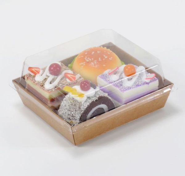500pcs-lot Sandwich Box Salad Dessert Hotdog Cake Packaging Boxes with Transparent Lids Kraft Cardboard Paper Gift Box