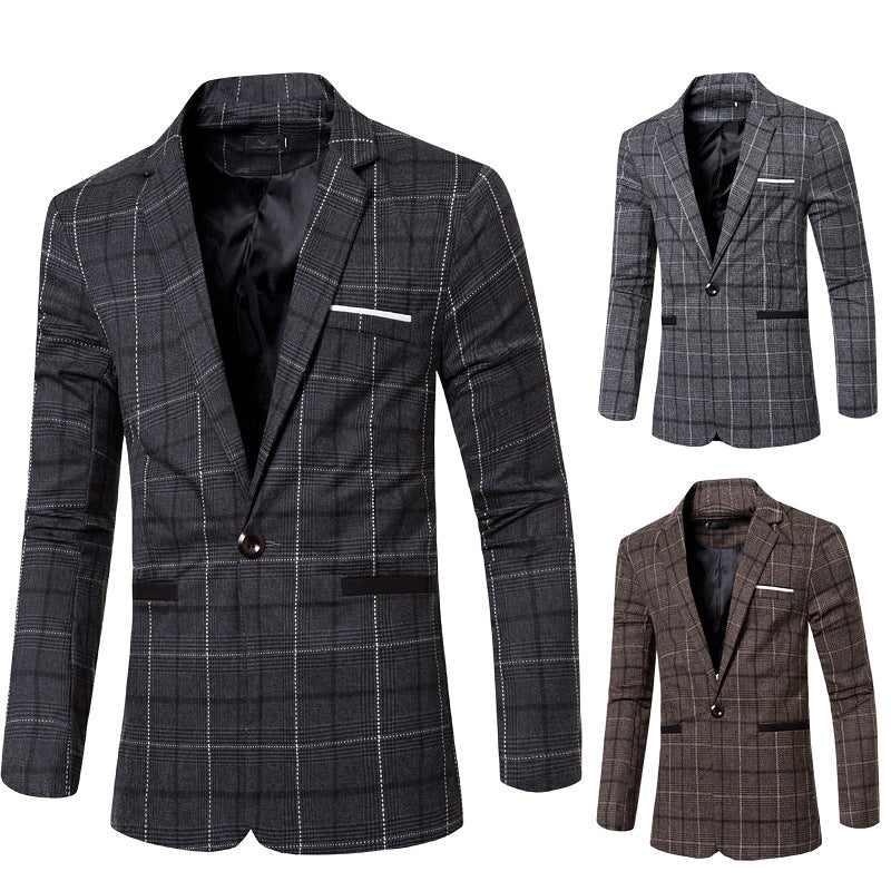 Autumn Solid Single Button Male Suit Jacket Winter Coat Wedding Party Big Plaid Casual Blazer Fashion trend jacket Men Outerwear