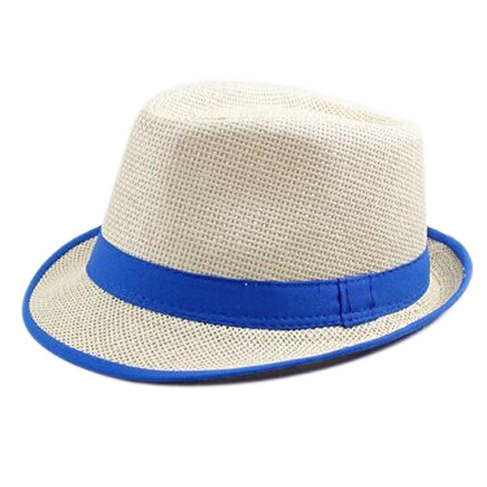 Wholesale- Newest Blue Brim Exquisite Candy Color Belt Decorated Simply Designed Sun Hat For Men and Women