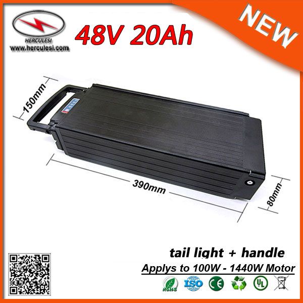 960Wh Li Ion Rear Rack E Bike Battery 48V Lithium Battery Packs 1000W- 1500W Electric Bike Battery 48V 20Ah with Led Light