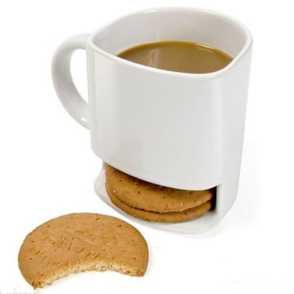 24pcs-lot 250ML Ceramic Mug White Coffee Tea Biscuits Milk Dessert Cup Tea Cup Side Cookie Pockets Holder For Home Office