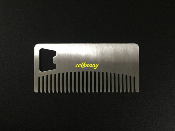 50pcs-lot Fast shipping Professional Card style Men&#039;s mustache comb Beer openers Anti Static Stainless Steel Comb Bottle Opener