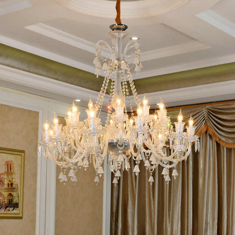 European Candle Chandelier Ceiling Luxurious Villa iving Room Crystal Light Romantic Restaurant Pendant Lamp Duplex Chandeliers