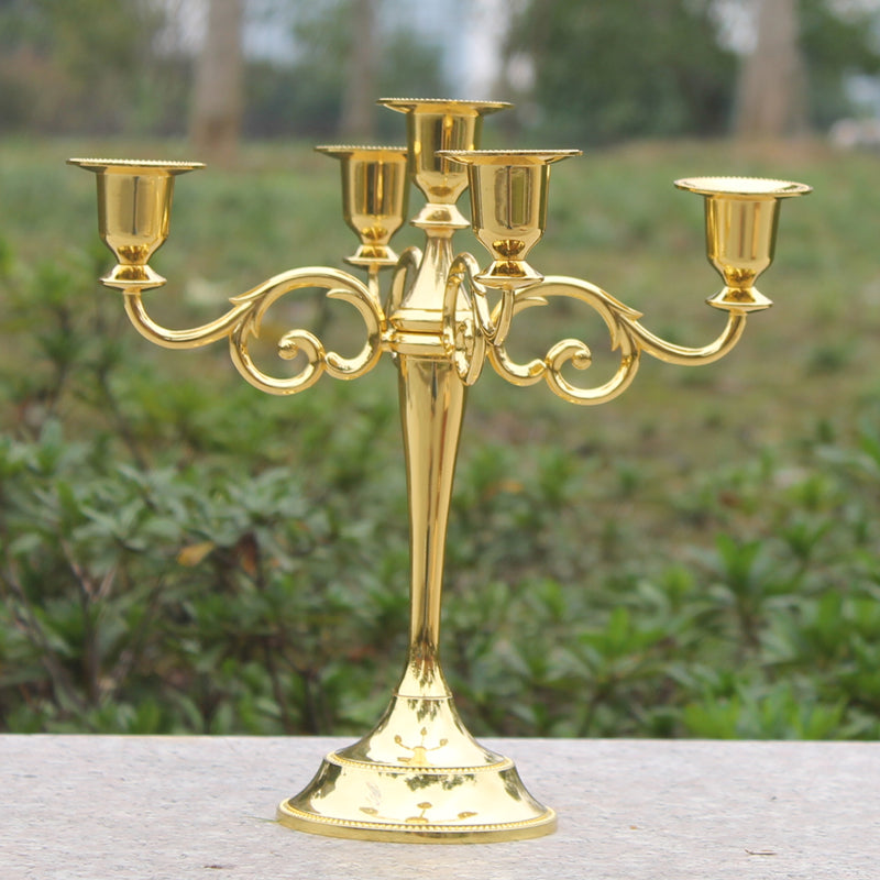 Golden metal candle holder 5-arms candle stand 27cm tall wedding event candelabra candle stick