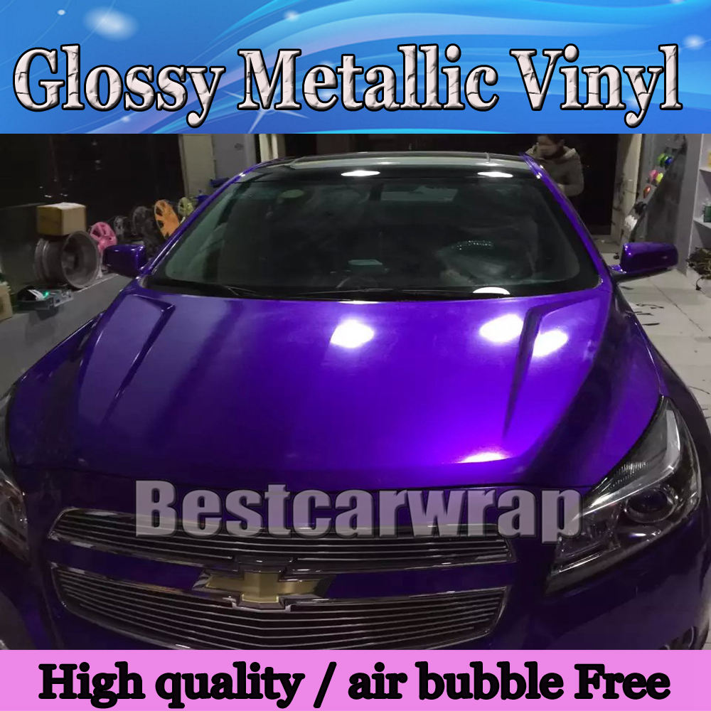 Midnight Purple Glossy Metallic Vinyl Wrap Car Wrap With Air Bubble Free Glossy Metallic Purple Candy Wrap Film Size:1.52*20M-Roll