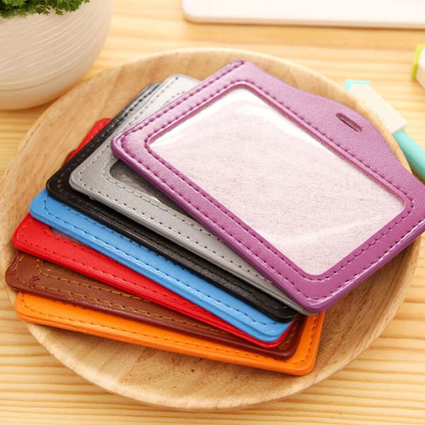 Free Shipping 20pcs Neck Strap Lanyard Sling ID Badge Holders PU Name Card Case Certificate Horizontal Style With Lanyard Papelaria