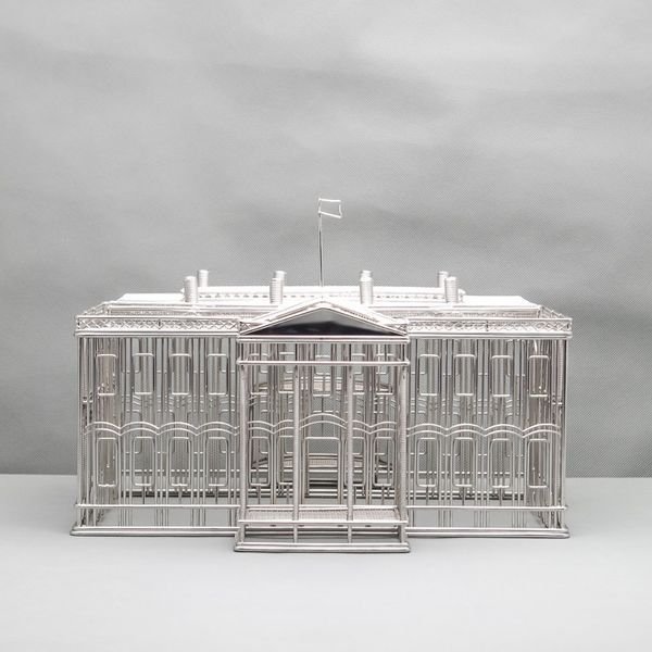 FREE SHIPMENT J42 WHITE HOUSE SCULPTURE WIRE MODEL STAINLESS HAND-MADE ART CRAFTS WEDDING BIRTHDAY HOME GARDEN OFFICE GIFT PRESENT CUTE