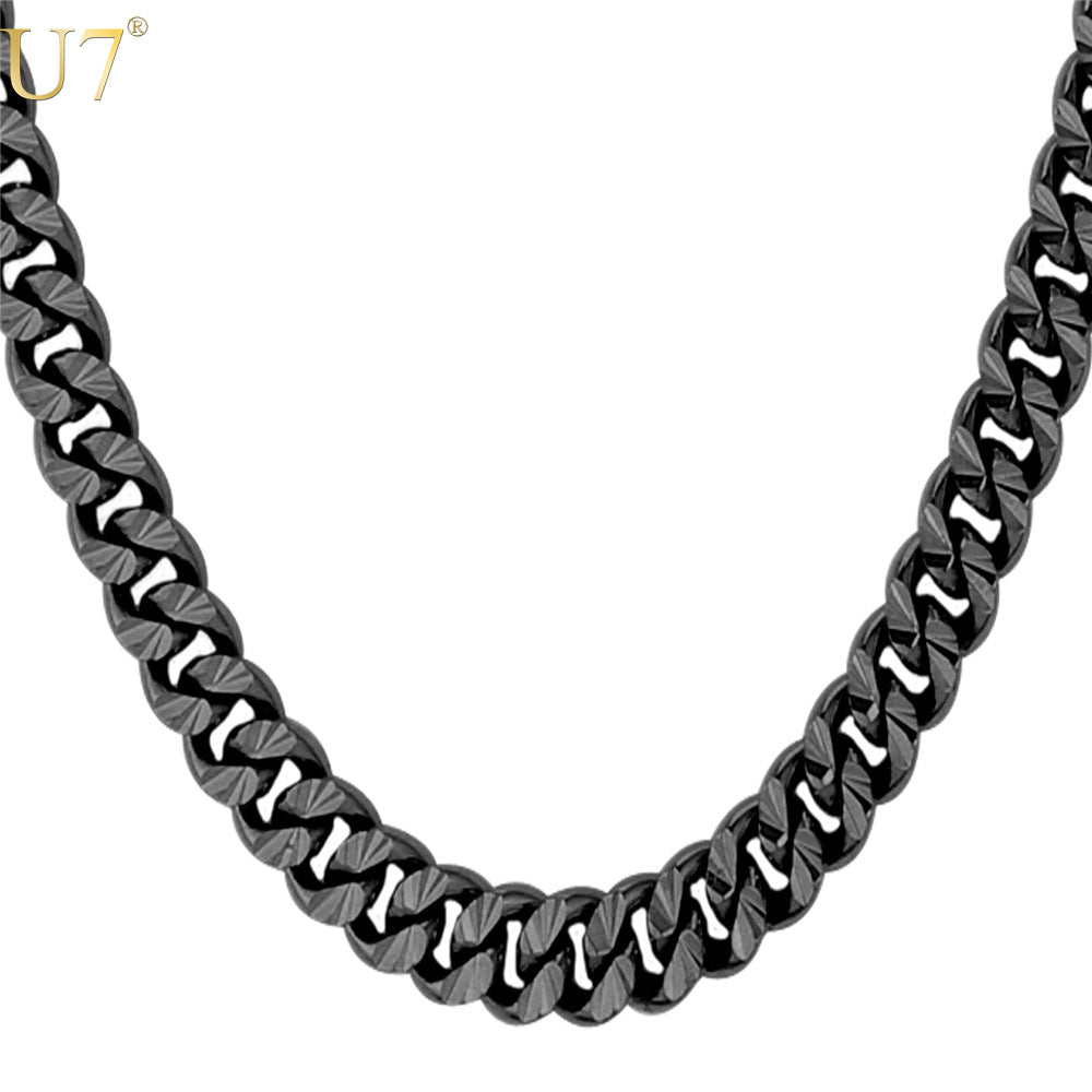 Chokers Unique Black Gun Plated Long Necklace For Men Fashion Jewelty Trendy 6 Size 7MM Cuban Link Chain Necklaces Jewelry N560