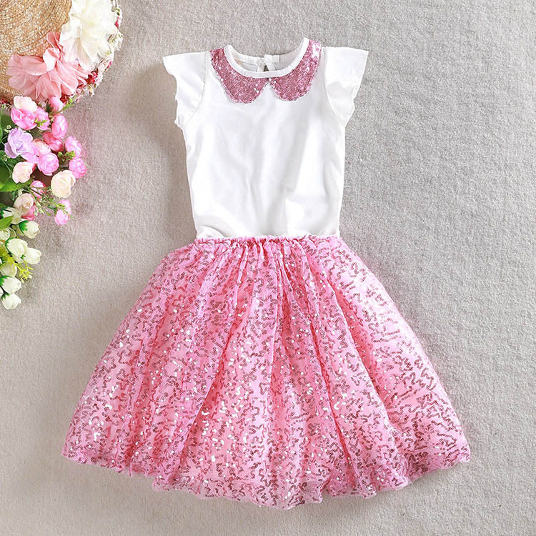 baby Girls 2 to 6 years summer fashion sequined sets (tops + skirts), kids hot sell children cotton clothing, R1ES505CS-59