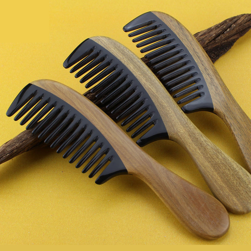 Beard Hair Wide Tooth Horn Wood Large Combs Brushes Hair Dryer Care & Styling Curly Detangling Accessory Tool Anti Dandruff Hairloss with Wax Oil Pa