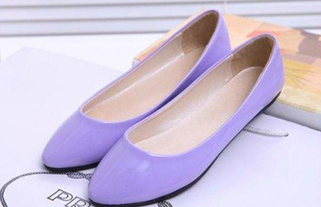 Korean version of the shallow mouth single shoes candy colored patent leather flat shoes orange,