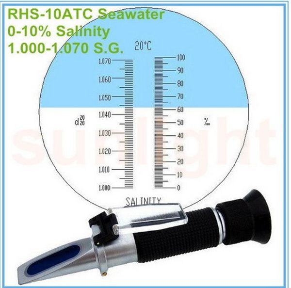 RHS-10ATC 0-0-100 0-10% 1.000-1.070sg Sea Water Salt Specific Gravity Refractometer with Hard Case salinity of sea water aquaculture food